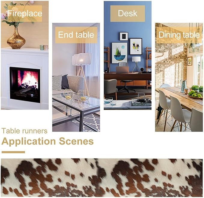 Farmhouse Cow Skin Print Table Runner, Safari Wildlife Brown Country Farm Cowhide Pattern Cotton Linen Rustic Cottage Table Runner for Dinning Home Party Holidays Home Setting, 13x36 Inch
