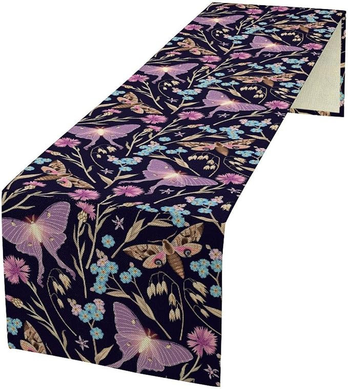 Moth Table Runner, Boho Aesthetic Moth Magic Table Runner for Home Kitchen Dining Party Indoor Outdoor Decoration 13x36 Inch