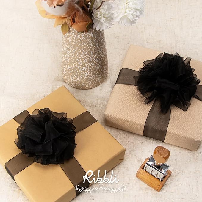 Ribbli Black Organza Ribbon,1/2 Inches x Continuous 50 Yard,Black Sheer Ribbon for Gift Wrapping,Cookie Wrapping,Wedding Decoration,All Crafting and Sewing