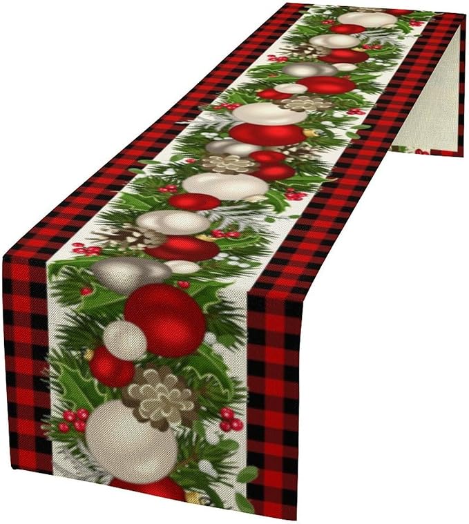 Christmas Table Runner,Seasonal Winter Xmas Holiday Farmhouse Table Cloth Kitchen Dining Table Decoration for Home Party Decor 13x90 Inch