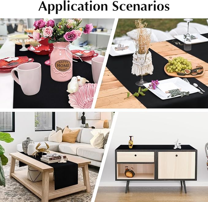 2 Pack Black Small Short Table Runner 12 x 36 Inch Solid Color Runners Coffee Table Dresser for Daily Party Home Decoration