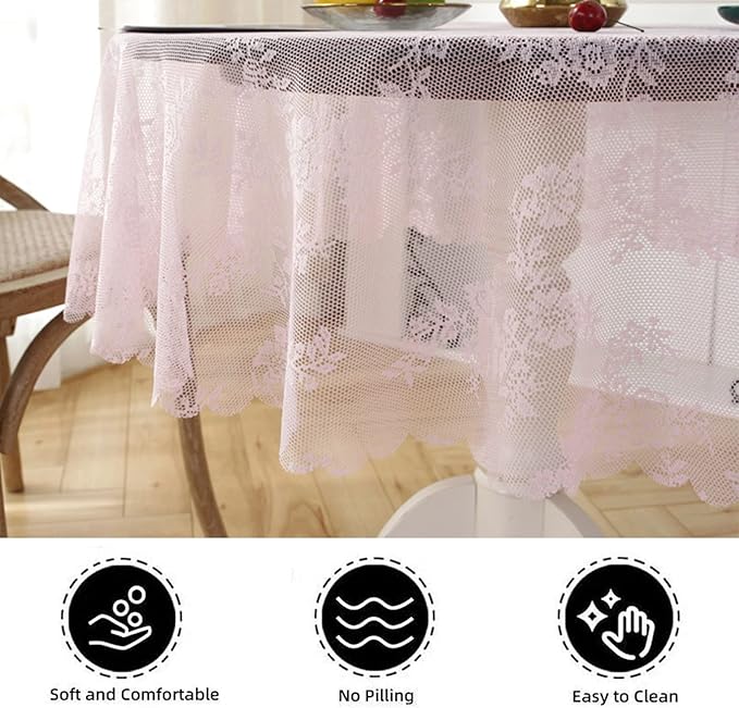 Jeloris Round Lace Tablecloth with Elegant Scalloped Bottom for Any Special Event Such as Wedding, Birthday Party, Baby Shower, Anniversary (60 inch, Style 2)