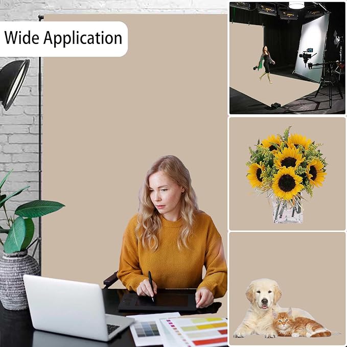 Beige Photo Backdrop,Photo Booth Portrait Photography Backdrops,Studio Beige Backdrop for Photoshoot Streaming Video Shooting 8FTx10FT