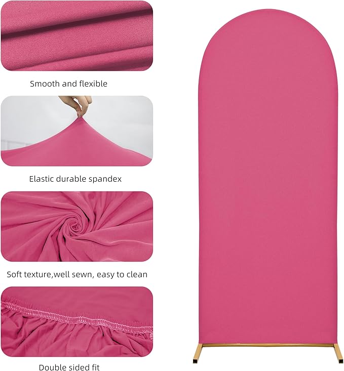 Wedding Arch Covers Arch Backdrop Cover Arch Stand Covers 7.2FT 6.6FT 6FT Set of 3 Arch Cover Spandex Fabric Stretchy Backdrop for Wedding Birthday Party Decoration Baby Shower (Rose Red)