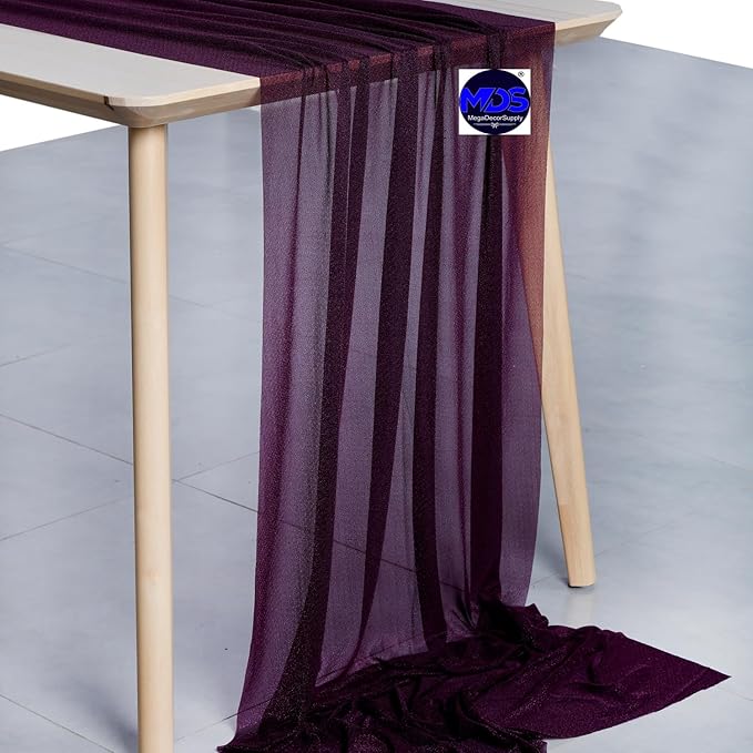 MDS 25 Pack 10ft Chiffon Table Runner 29 x 120 Inches Sheer Wedding Runner Romantic Rustic Table Runner for Wedding Decorations, Birthday Parties, Bridal Shower Party Arch Decor - Eggplant