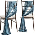 Ling's moment Wedding Chair Sashes Cover Aisle Decorations Draping Fabric Wrinkle-Free with Tie 16 Pcs Dusty Blue & Navy for Party Ceremony Reception Floral Arrangement Banquet Outdoor Decor