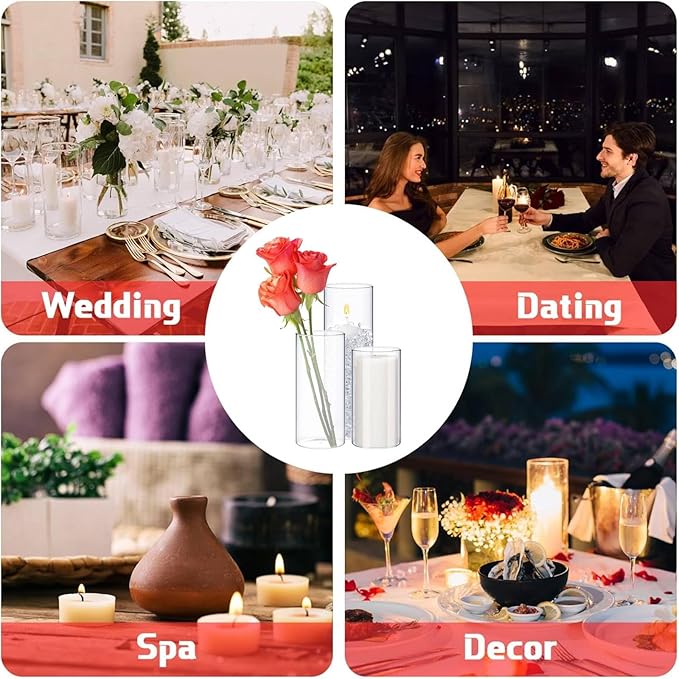 Thin Glass Cylinder Vases 2.5''/3.3'' Diameter 2mm Wall Thickness Clear Flowers Vase Hurricane Floating Candles Holders for Table Centerpieces Wedding Decor(2.5'' X 5'',6'',8'',36 Pcs)