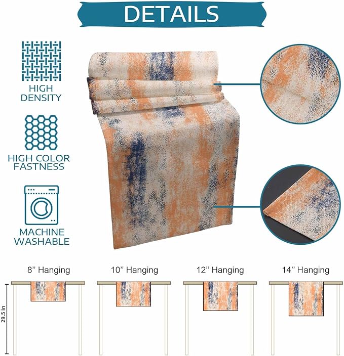 Vintage Oil Painted Cotton Linen Table Runner for Dining Kitchen, Wedding Outdoor Party Tablerunners Decoration, Abstract Modern Orange Minimalist Dresser Scarf Coffee Tablecloth Runners 13x90 Inches