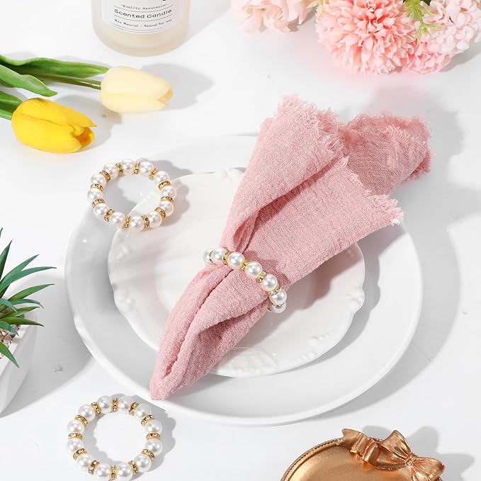60 Pcs Wedding Pearl Napkin Rings, Pearl Napkin Rings Napkin Ring Holder Imitation Beaded White Napkin Ring Elegant Rhinestone Serviette Rings Buckle for Formal Wedding Home Dinner Party Decorations