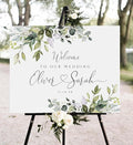 Wedding Welcome Sign, Elegant Eucalyptus Wedding Welcome Sign, 12" x 18" (Small), 27" (Medium), 36" (Large), Plastic, Modern, Pole Mount, Weather