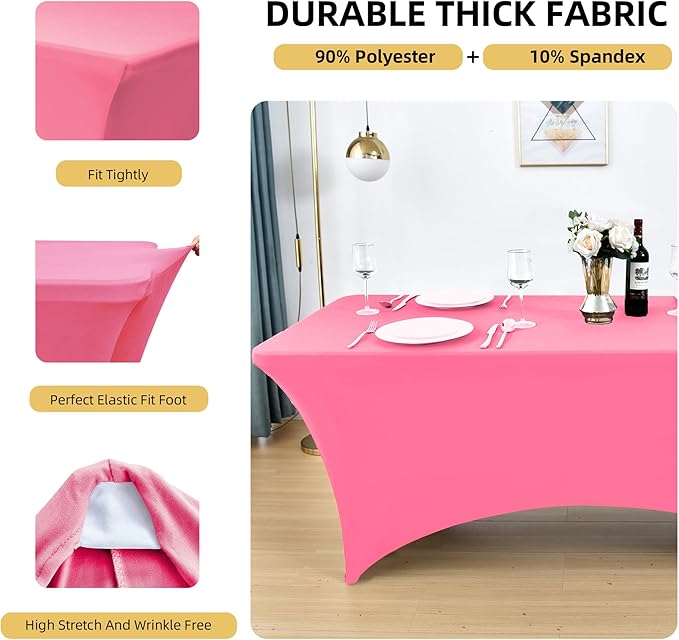 2-Pack 4ft Spandex Table Covers for Rectangular Folding Tables - Wrinkle Resistant Stretch Tight Table Cloths - Ultimate Fitted Table Protector for Parties, Banquet, and Wedding