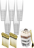 100 Pack 3 oz Mini Dessert Cups with Lids and Spoons (Gold Spoons) - Plastic Shooter Appetizer Parfait Cups with Lids Reusable - BPA Free Catering Supplies for Party - Dessert Serving Bowls