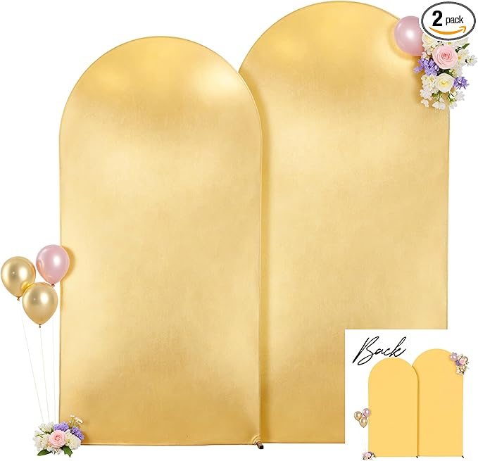 Gold and Yellow Arch Backdrop Cover for Wedding, 7.2FT 6FT Set of 2 Stretchy Spandex Fitted Arch Stand Cover for Baby Shower, Birthday Party Decor, Chiara Backdrop Cover with Double-Sided Design