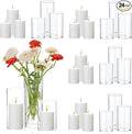 UDU 24 Pcs White Pillar Candles and Glass Cylinder Vases, Hurricane Pillar Candle Holder Vases for Wedding Centerpieces Table Party Home Decor(3.2" X 4.7", 6", 8")