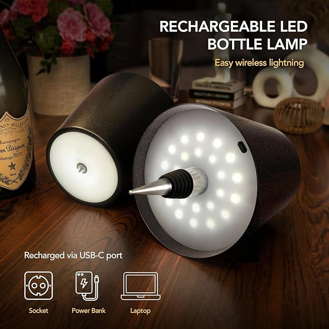 Wireless Bottle Lamp for Any Type of Bottle - LED Bottle Lamp for Indoor & Outdoor - 100% Waterproof - 3000K Warm Light - Wireless & Rechargeable, Unique and Beautiful Design (Navy Blue)