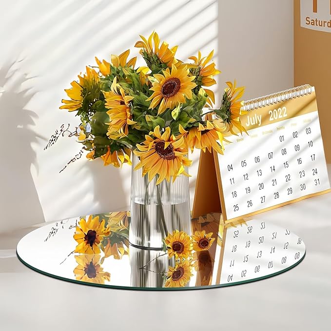 9PCS Small Round Mirror Centerpieces for Tables Decorations, 6" Acrylic Circle Mirror Tiles Mirror Tray Candle Plate Centerpiece for Wedding Christmas Table Centerpieces Decorations Wall Decor