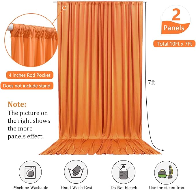 10 x 7 Feet Orange A Backdrop Curtain for Partie, Background Curtains for Photoshoot, Birthday, Wedding, Halloween, Thanksgiving, Christmas, New Year Party Decorations 5Ft x 7Ft, 2 Panels