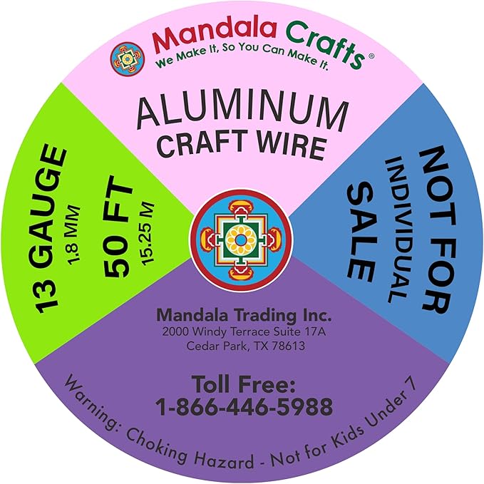 Mandala Crafts 13 Gauge Anodized Aluminum Craft Wire for Jewelry Making - 300 FT Colored Flexible Silver Copper True Blue Pink Ice Blue Green Wire - Bendable for Bonsai Armature Crafting Sculpting