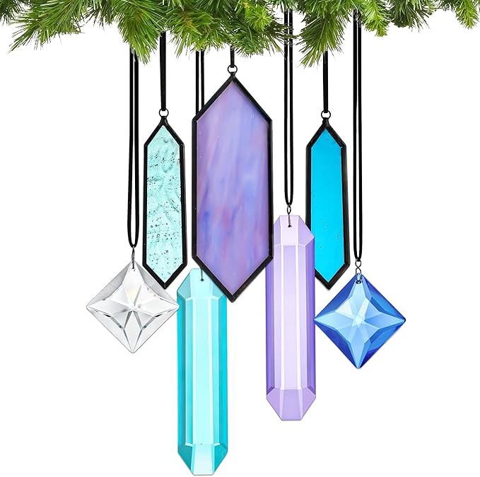 7 Pack Stained Glass Icicle Ornaments for Christmas Tree,Crystal Prism Hanging Suncatchers for Windows,Crystal Christmas Ornaments 2025 for Women