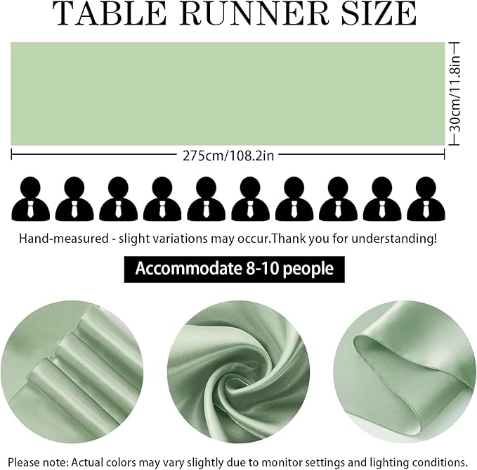 2 Pack Sage Green Satin Table Runner 12x108 Inches Long, Bright Silky Smooth Satin Table Runner Table Decor for Wedding Banquet Christmas Prom Event Birthday Party