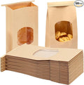 Moretoes 100pcs Medium Bakery Cookie Bags with Window, 4.5x2.36x9.6in Tin Tie Tab Kraft Paper Bags for Cookie Coffee Bread Bakery Packing