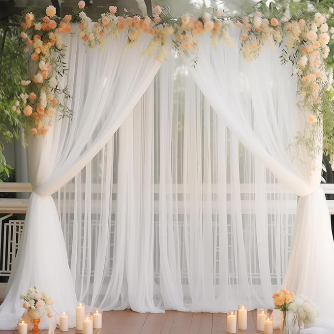 20x10 White Tulle Backdrop Curtains for Parties, Sheer Backdrop Curtain Wedding Photo Background Drapes for Baby Shower Photography Birthday Party
