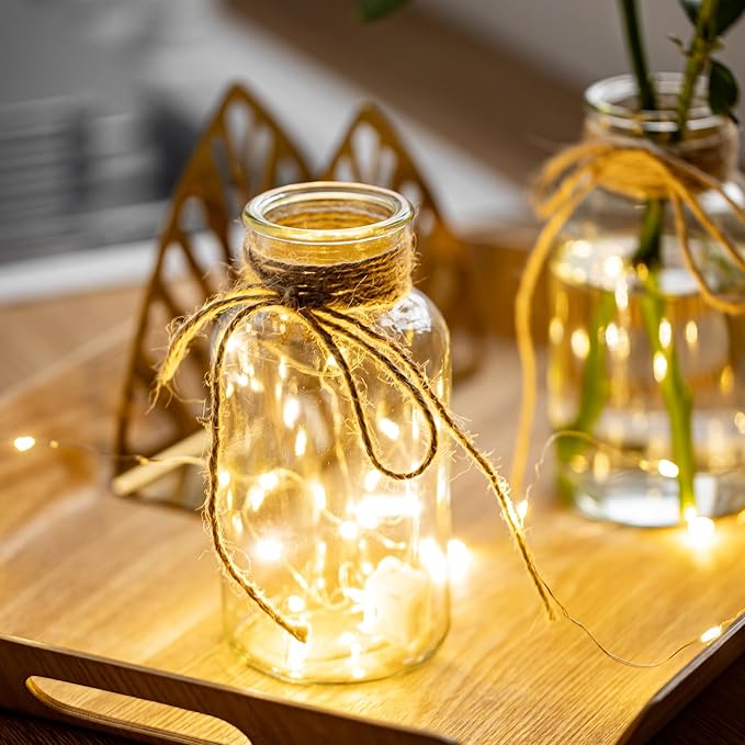 Vintage Glass Vases, Mason Jars for Centerpieces, Farmhouse Mason Jar Vase with Rope Design, Centerpiece Vases for Table, Wedding & Home Decor (4)