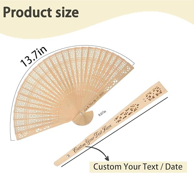 100Pcs Wedding Fans Personalized Folding Hand Fans Custom Sandalwood Wedding Fans with Organza Bags Wedding Party Favor Wedding Fans for Guests (200)