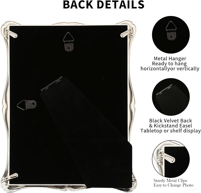 8 x 10'' Premium Alloy Silver Photo Frame with 5x7'' Mat - Luxury Hi End Display Picture Frames 5x7'' with Black Velevt Back