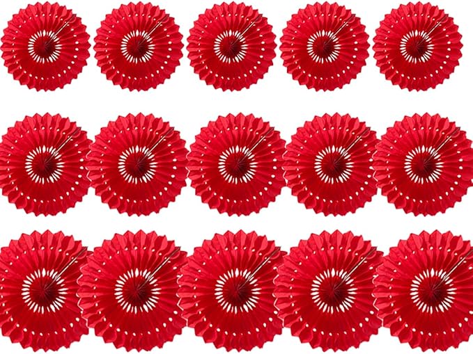 15pcs 6'' 8'' 10'' Red Paper Fans Decorations Round Tissue Paper Fans Hanging Paper Fans Set Party Paper Honeycomb Fans Decorations for Party Birthday Wedding Events Red Pack