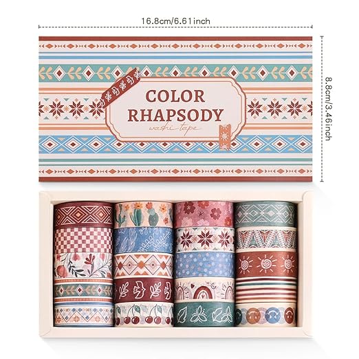 20 Rolls Bohemia Theme Washi Tape Set,Writable Decorative Tapes for Scrapbooking, Bible Journaling, Bullet Journaling, 0.6"x79" per Roll