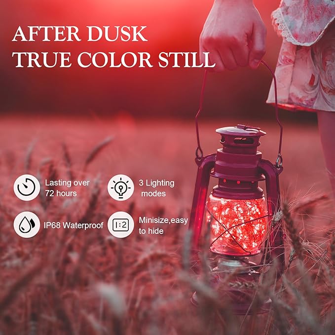 Aogist 50 Pack Fairy Lights 3 Modes 7ft 20 LED Waterproof,Battery Operated Silver Wire Firefly Starry Moon Mini String Lights for Mason Jars Christmas DIY Crafts Wedding Party Bedroom,Red