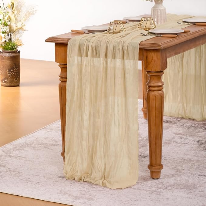 MLMW 6 Pack Champagne Gold Table Runner Cheesecloth Boho Gauze Rustic Cheese Cloth 160 inch Sheer Wedding Table Runner 13.3ft for Thanksgiving Party Baby Bridal Shower Birthday