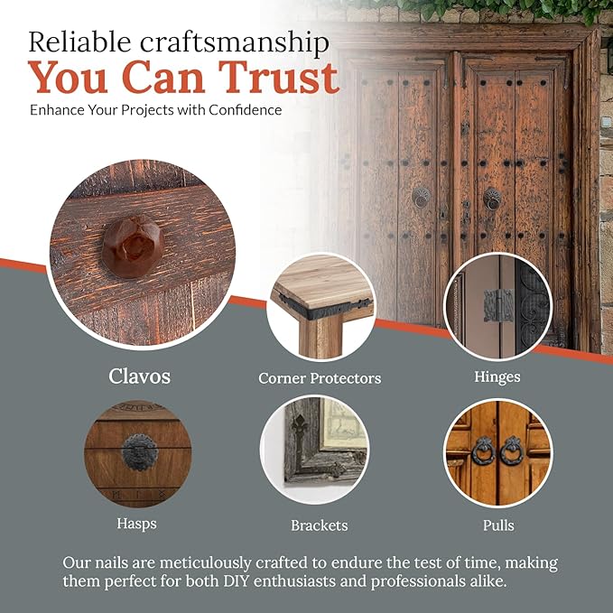 10 Pack 1" Small Round Head Iron Clavos Decorative Nails – Sealed Rusted – Handmade Rustic Round Fasteners for Farmhouse Shutter, Faux Wood, Barn Door, Shutters, and Gates – Ornamental Wood Accent
