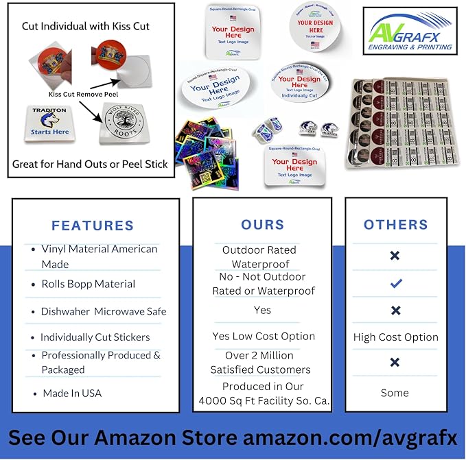 avgrafx 120 Custom 2x2 Square Corner Logo Stickers Labels, Waterproof, Dishwasher Safe - Small Business Sticker with Logos, Personalize with Your Own Designs. - Made in The USA (2x2 Square Corner)
