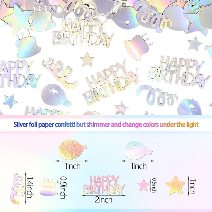 Happy Birthday Confetti for Table Iridescent Balloon Star Shaped Table Scatter Suitable for Disco Themed Birthday/Anniversary Party Decorations