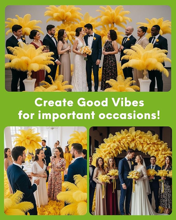 NEWONG 30pcs Yellow Ostrich Feathers Natural Bulk 9-12in（23-30cm） Vase Craft Wedding Home Party Centerpieces Christmas Day Decoration