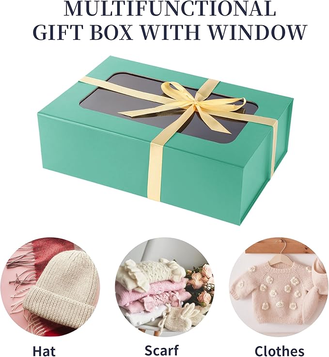 Light Green Large Gift Boxes with Window, 13.5"x9"x4.3" Bridesmaid Boxe for Gift Giving,Birthday Gift Box with Magnetic,Closure Lid Gift Boxes for Presents,Cute Boxe,Luxury for Gift Packaging,Gift Box for Wrapping Gifts