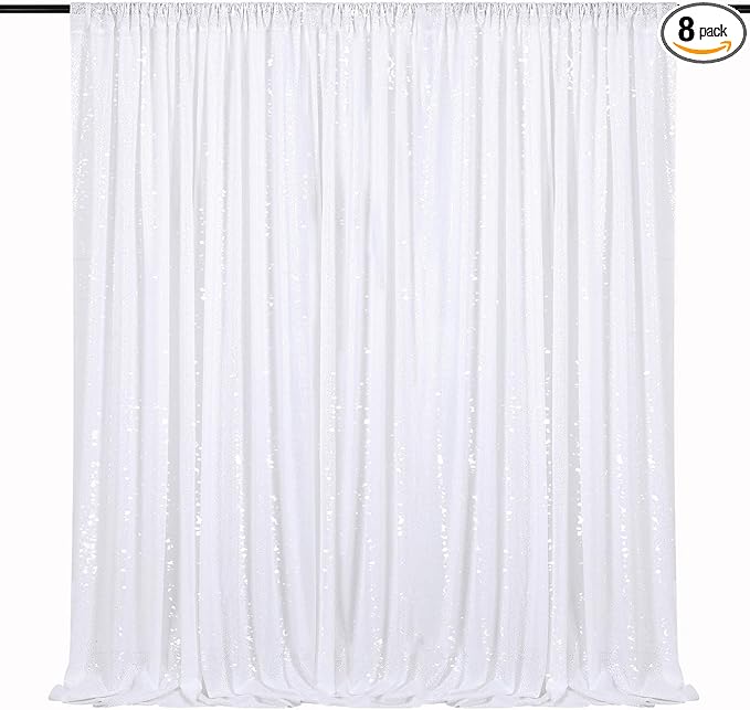 8ft x 8ft White Sequin Backdrop Curtain Sparkle Photo Backdrop for Wedding Birthday Wall Background Decorations