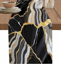 Geometric Black Marble Cotton Linen Table Runner for Dining Kitchen, Wedding Outdoor Party Tablerunners Decoration, Farm Marble Liquid Ripple Abstract Dresser Scarf Coffee Tablecloth Runners 13''x72''