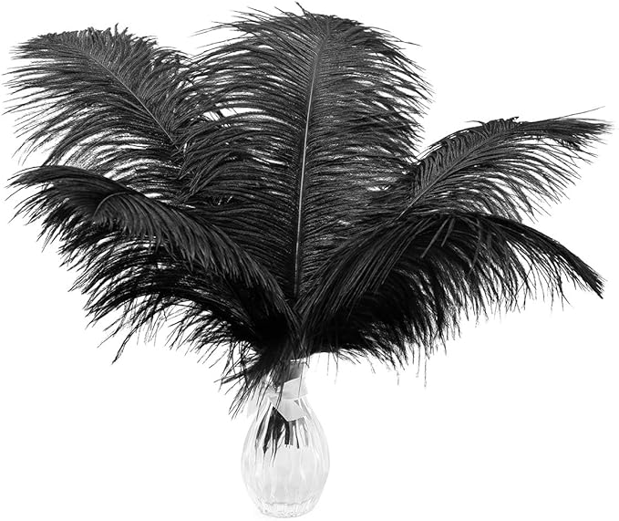 Ballinger Black Large Ostrich Feathers - 12Pcs 14-16inch Large Feathers for Vase, Wedding Party Centerpieces and Halloween Home Decor