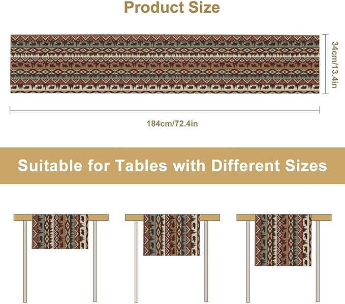 Retro Cabin Table Runner Rustic Bear Forest Farmhouse Lodge Jungle Table Runner for Dinner Party Living Room Kitchen Aztec Vintage 13x36 Inch