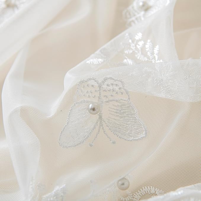 VISIONTEX White Sheer Voile Curtains, Decorative White Embossed Butterflies Rod Pocket Window Drapes for Home Kitchen, Living Room and Bedroom 54 x 95 Inch, Set of 2 Curtain Panels