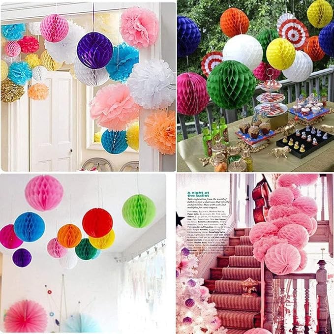 8pcs 8inch Paper Honeycomb Balls Decorative Tissue Honeycomb Balls Paper Pom Poms Flower Balls Art Hanging Balls for Birthday Wedding Nursery Baby Shower Home Decor (8inch, lt-Blue)