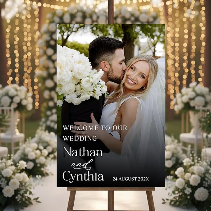 Personalized Wedding Photo Acrylic Welcome Sign – Custom Picture Board with Bride & Groom Names, Elegant Acrylic Wedding Reception Entrance or Ceremony Decoration, Indoor & Outdoor Keepsake Gift #15