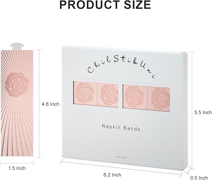 Polymer Material Reusable Napkin Band, Glue-Free Tear-Proof Water Resistant Oil-Proof Napkin Bands Set of 200(Front Rose Gold Color and Back Silver), 6 Adjustable Sizes Napkin Rings