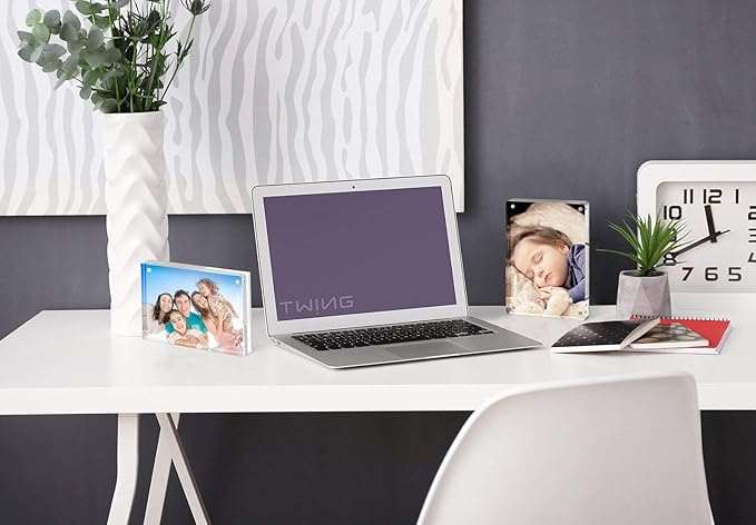 TWING 5 Pack 4 x 6 Acrylic Frame, Horizontal Magnet Double Sided 4x6 Picture Frame,12+12MM Thick Clear Frameless Desktop Display Self Standing Magnetic Acrylic Block Photo Frame
