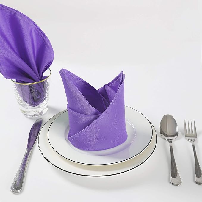 Cloth Napkins 17x17 inch Washable Polyester Dinner Napkins Soft Table Napkins for Wedding Party Dining Banquet(Purple,50PCS)