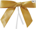 Juvale Satin Twist Tie Bows - Gold Twist Tie Bow Accents - Mini Ribbons for Crafts & Treat Bag Decor - 100 Pack, 3 x 2.5 in, 5.7 in Bands