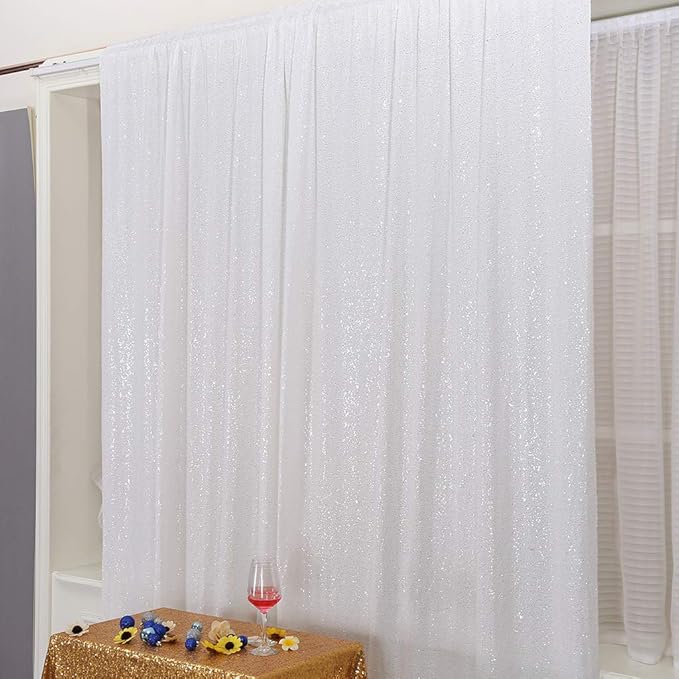 Eternal Beauty White Sequin Backdrop, 8x8 Ft Glitter Background Curtains for Christmas Shimmer Photography Party Wedding Birthday Back Drop Decor